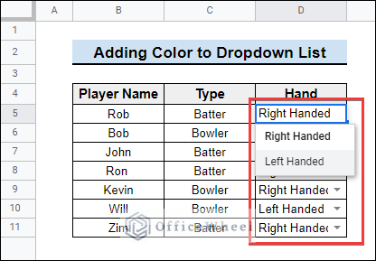 drop down list